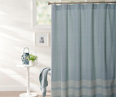 Slate Blue & Ivory Trim Shower Curtain