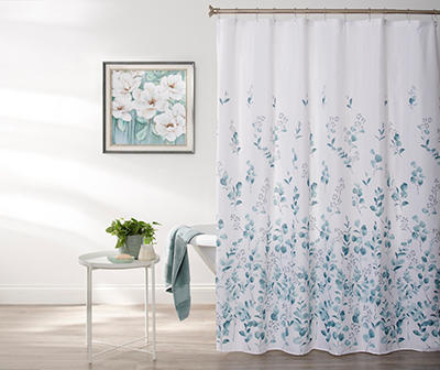 White & Blue Eucalyptus Fabric Shower Curtain
