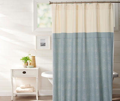 Ivory & Slate Blue Jacquard Shower Curtain