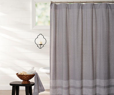 Frost Gray & White Trim Fabric Shower Curtain