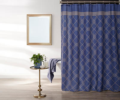 Denim Blue Geometric Fabric Shower Curtain