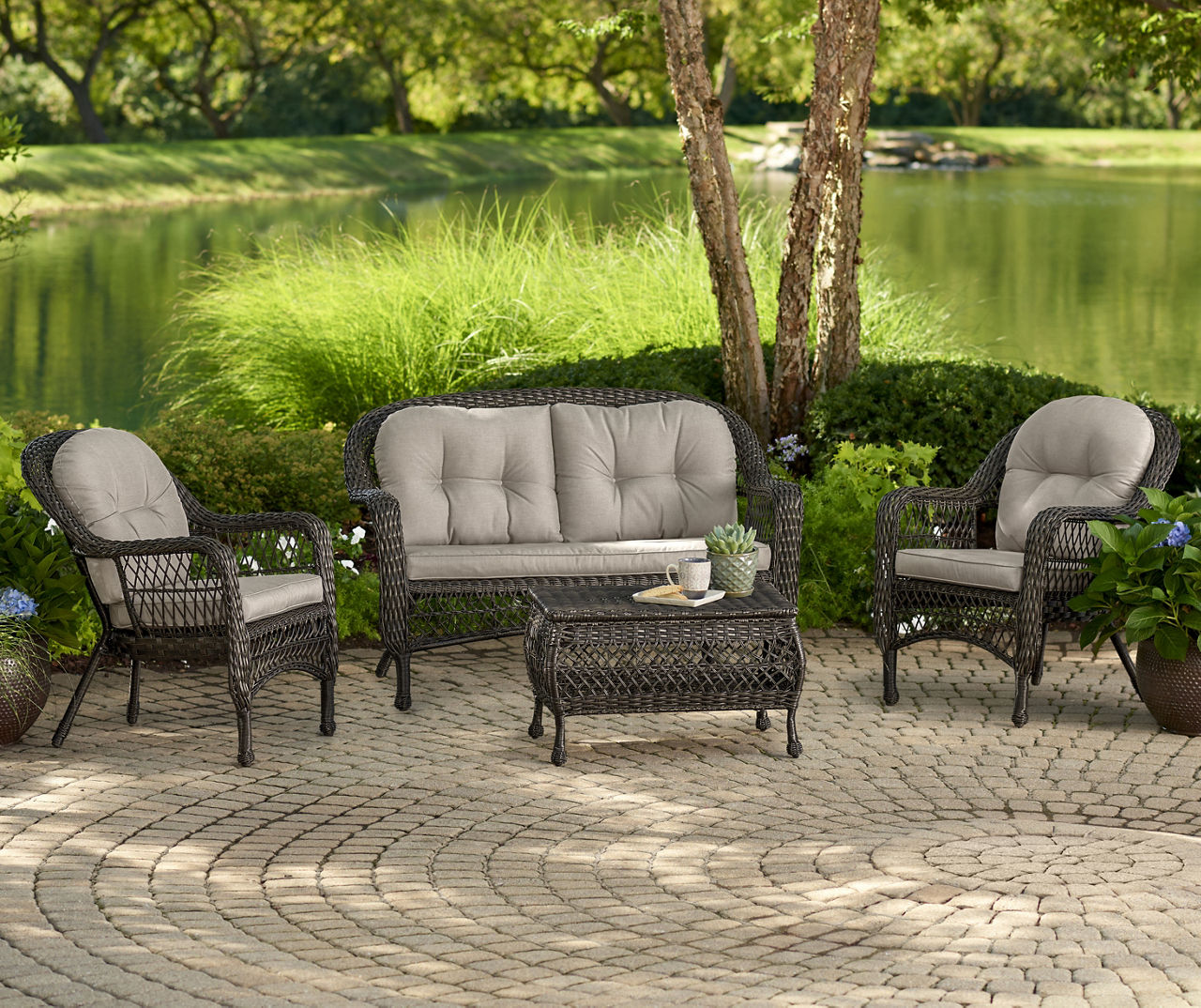 Wicker patio 2024 cushion sets