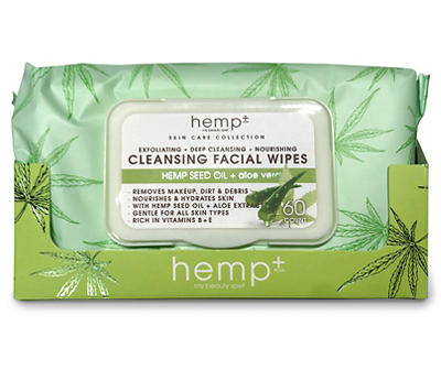 Hemp Seed Oil & Aloe Vera Cleansing Facial Wipes, 60-Count