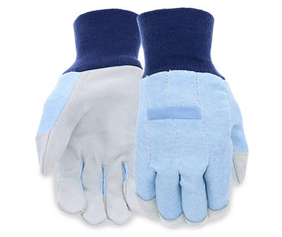 Blue Canvas Gloves with Leather Palm