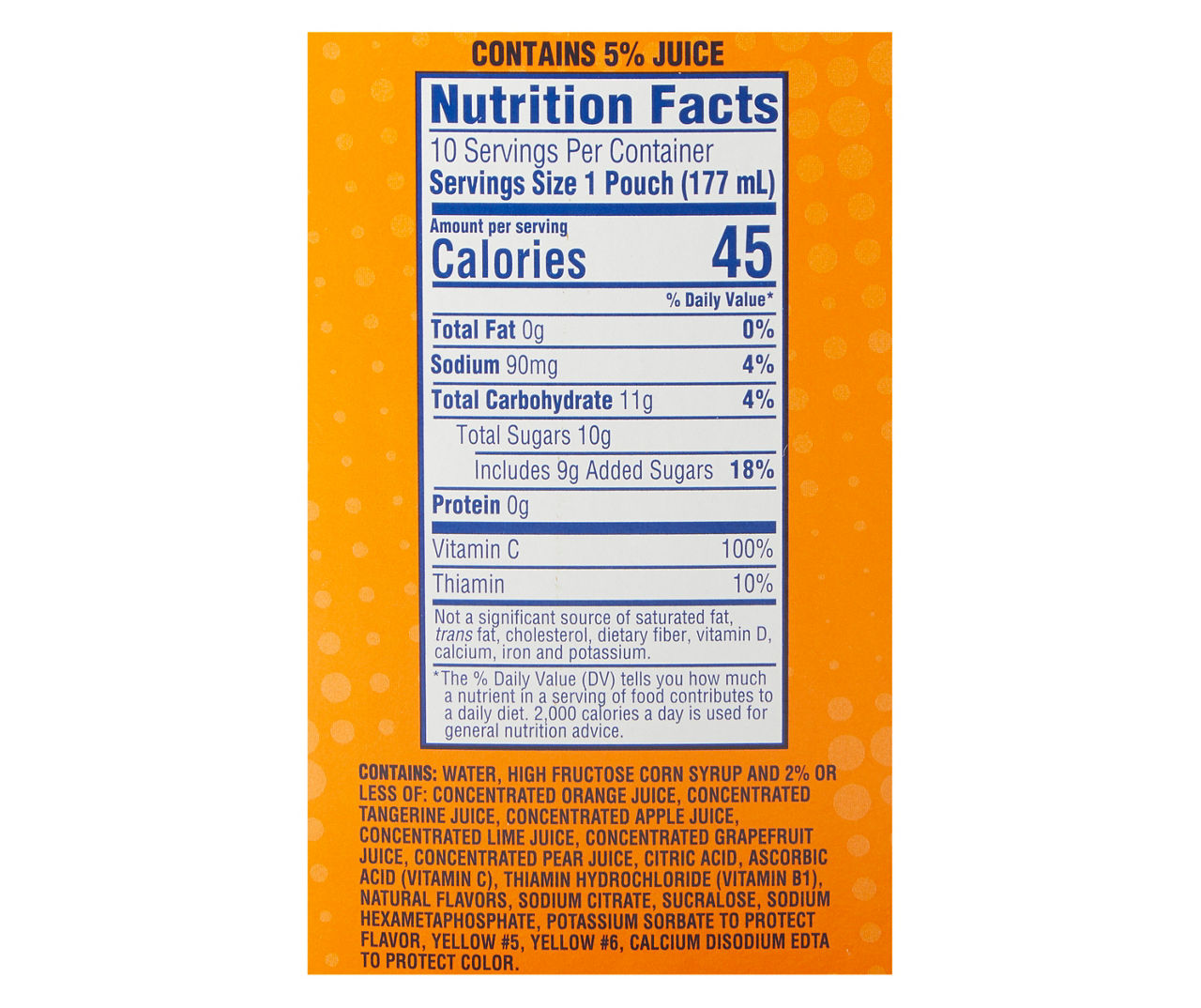 sunny d nutrition label