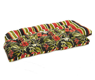 Capulet Tropical & Stripe Reversible Outdoor Wicker Settee Cushion