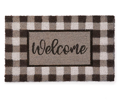 "Welcome" Gingham Plaid Coir Outdoor Doormat, (18" x 30")