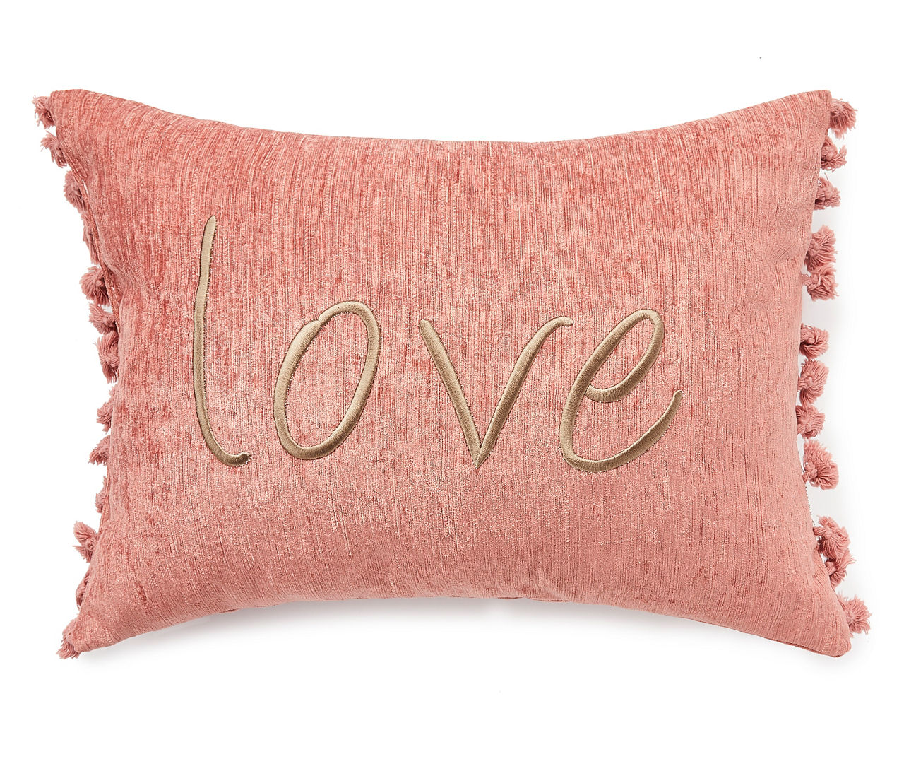 Embroidered Cotton Pink Love Lumbar Pillow