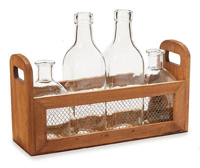 Wood Tray with Glass Bottles