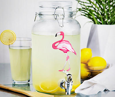 Clear Glass Flamingo 1-Gallon Beverage Dispenser