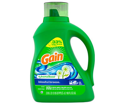 Gain + Aroma Boost Liquid Laundry Detergent, Blissful Breeze Scent, 64 Loads, 2.95 L, HE Compatible