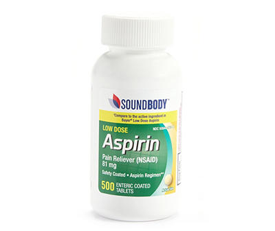 Low Dose Aspirin 81 Mg Enteric Coated Tablets, 500-Count