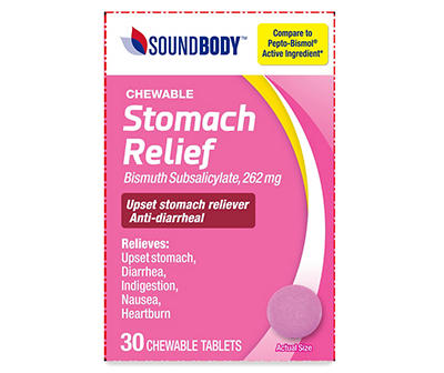 Stomach Relief 262mg Bismuth Chewable Tablets 30-Count
