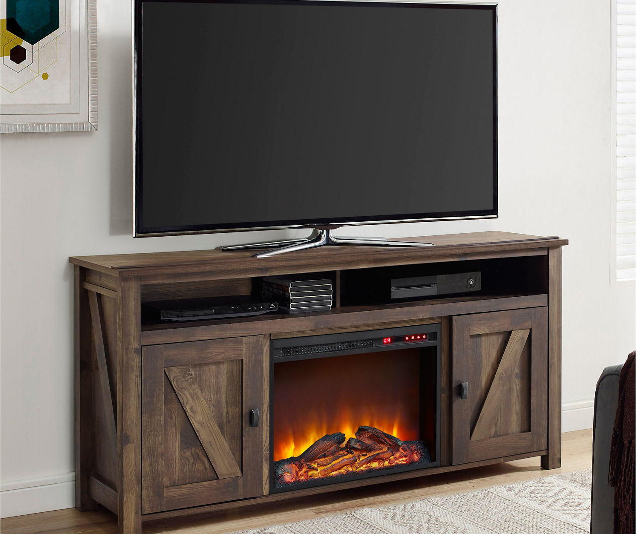 Big lots entertainment center store with fireplace