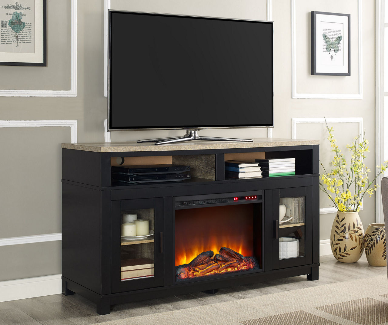 Gray fireplace tv stand big deals lots