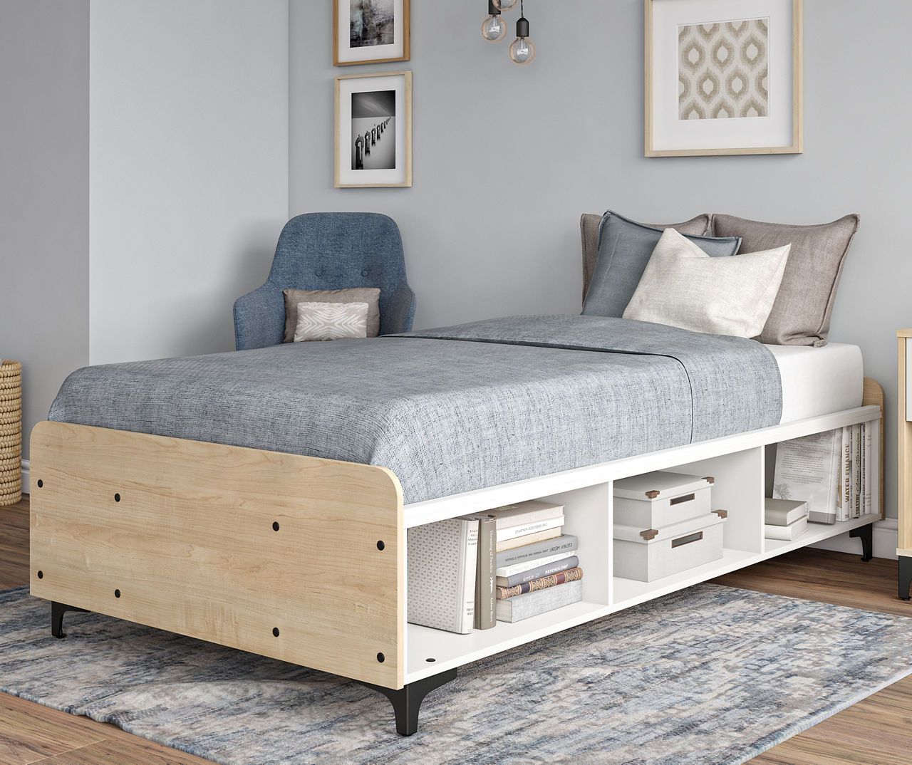 Twin bed store platform with storage