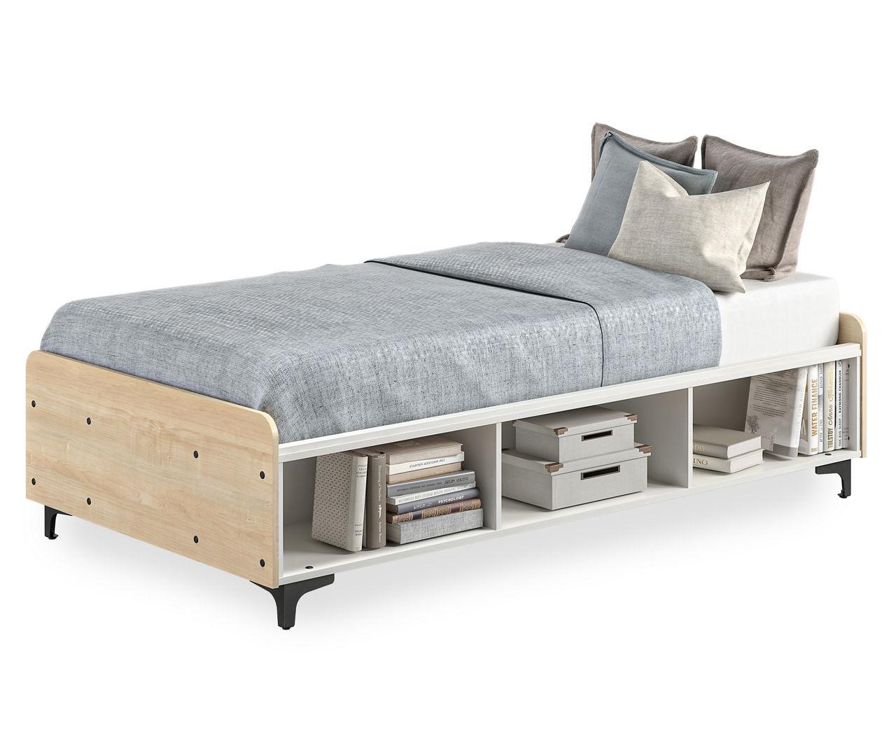 White twin platform bed deals with storage