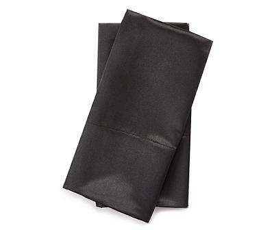 Jet Black Satin Standard Pillowcases, 2-Pack