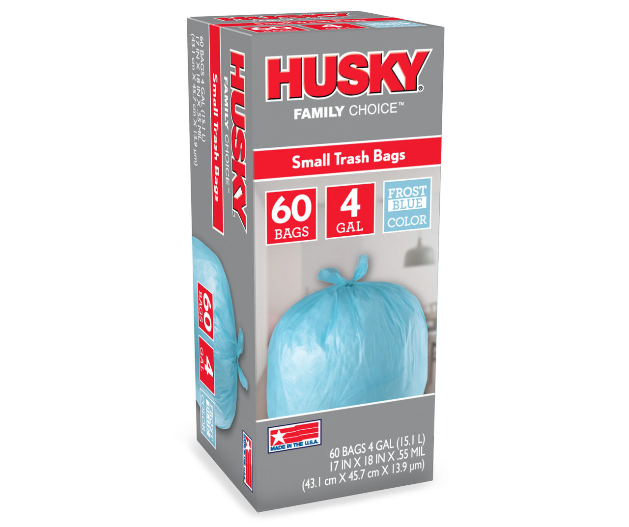 Husky Frost Blue 4-Gallon Trash Bags - 60 ct