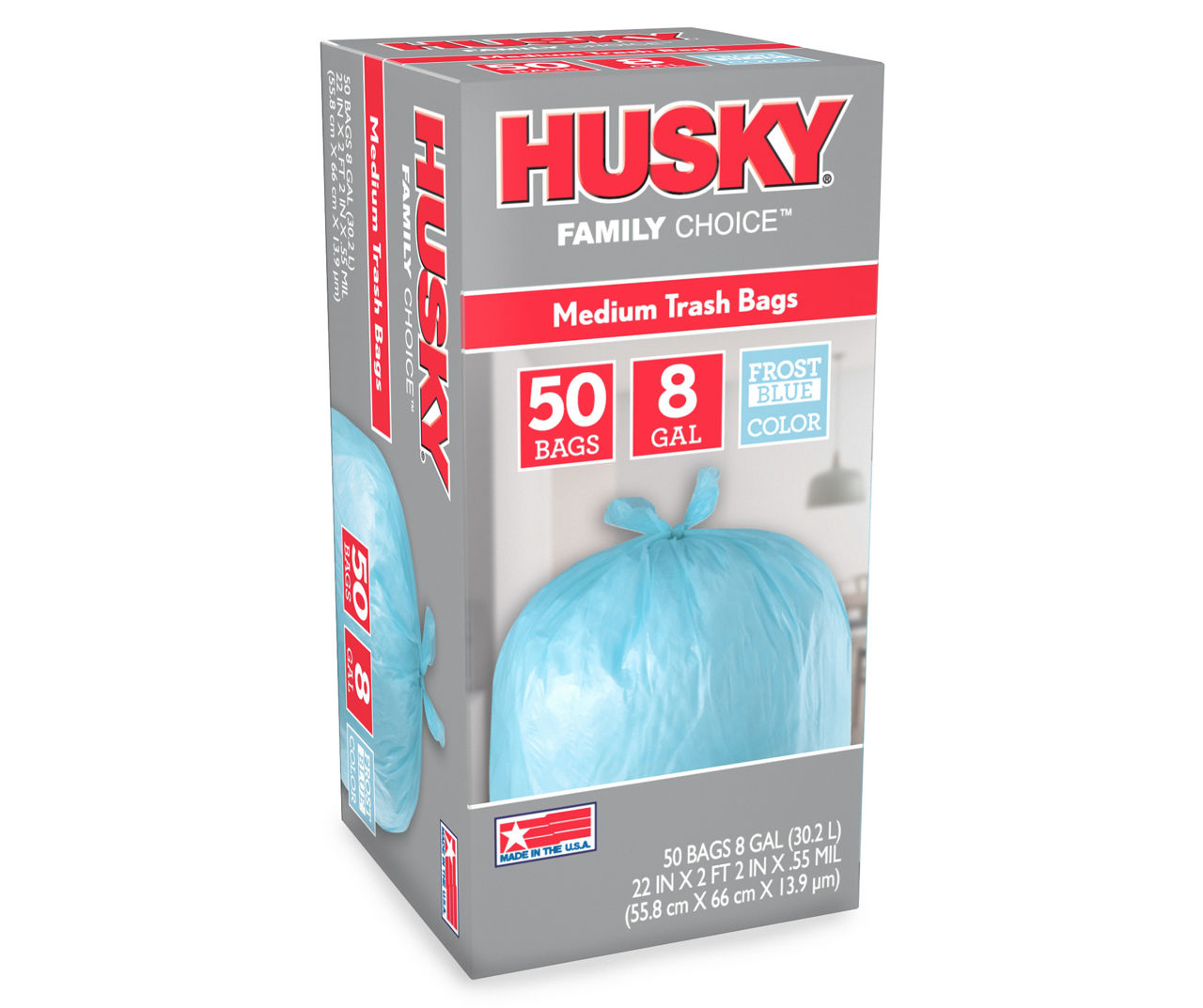 Husky Frost Blue 8-Gallon Trash Bags, 50-Count