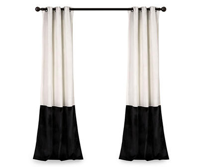 Prima Velvet Color Block White & Black Room-Darkening Grommet Curtain Panel Pair, (84")