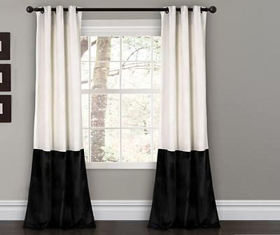 Prima Velvet Color Block White & Black Room-Darkening Grommet Curtain Panel Pair, (84