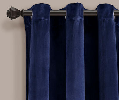 Prima Velvet Navy Room-Darkening Grommet Curtain Panel Pair, (84")