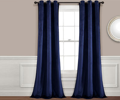 Prima Velvet Navy Room-Darkening Grommet Curtain Panel Pair, (84