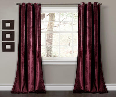 Prima Velvet Plum Room-Darkening Grommet Curtain Panel Pair, (95