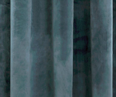 Prima Velvet Slate Blue Room-Darkening Grommet Curtain Panel Pair, (108")