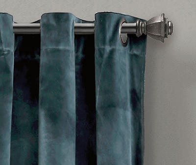 Prima Velvet Slate Blue Room-Darkening Grommet Curtain Panel Pair, (95