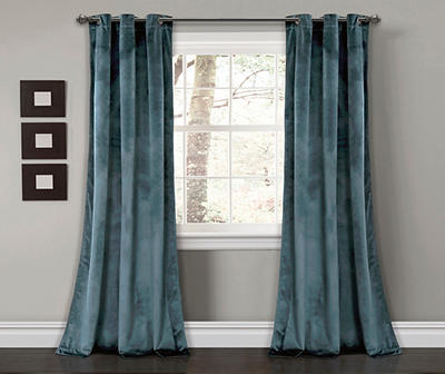 Prima Velvet Slate Blue Room-Darkening Grommet Curtain Panel Pair, (95