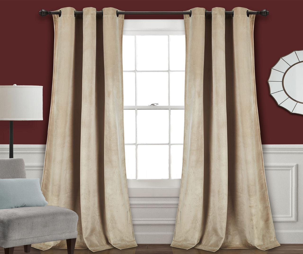 Prima Velvet Wheat Room-Darkening Grommet Curtain Panel Pair, (84")