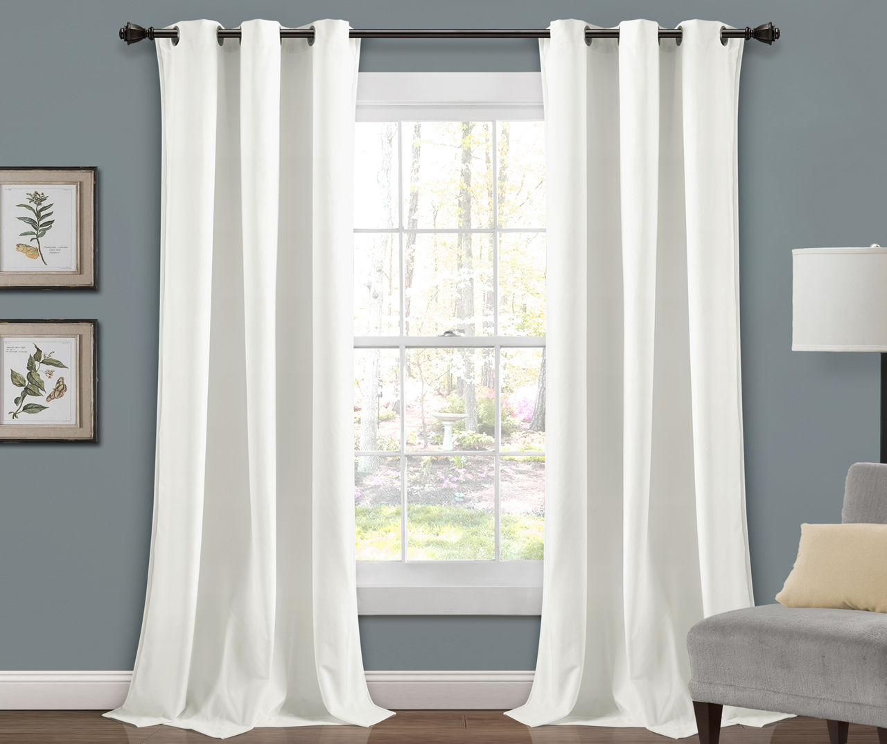 Prima Velvet White Room-Darkening Grommet Curtain Panel Pair, (84")