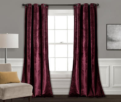 Prima Velvet Plum Room-Darkening Grommet Curtain Panel Pair, (84