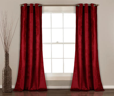 Prima Velvet Red Room-Darkening Grommet Curtain Panel Pair, (84