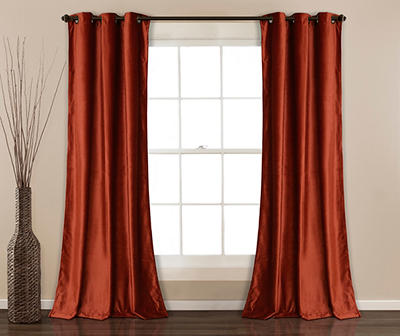 Prima Velvet Rust Room-Darkening Grommet Curtain Panel Pair, (84