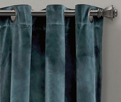 Prima Velvet Slate Blue Room-Darkening Grommet Curtain Panel Pair, (84