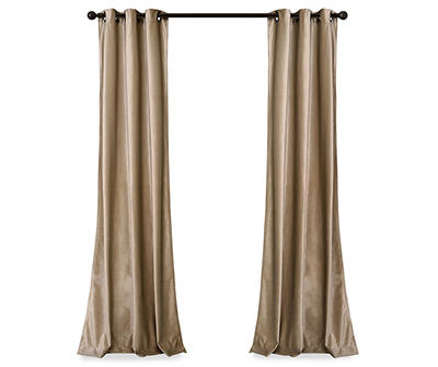 Prima Velvet Taupe Room-Darkening Grommet Curtain Panel Pair, (84")