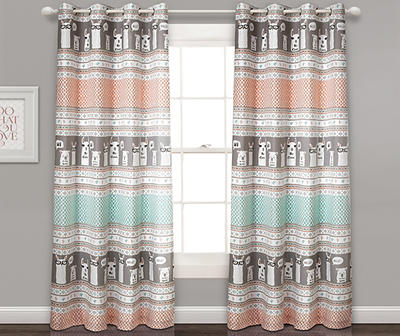 Llama Stripe Pink & Turquoise Room-Darkening Grommet Curtain Panel Pair, (84")