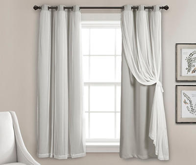 Lush Light Gray Blackout Grommet Curtain Panel Pair with Sheer Overlay, (63