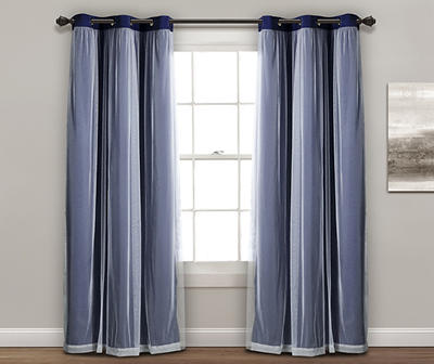 Lush Navy Blackout Grommet Curtain Panel Pair with Sheer Overlay, (84