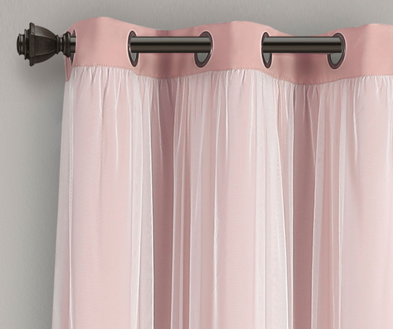 Lush Pink Blackout Grommet Curtain Panel Pair with Sheer Overlay, (63 ...