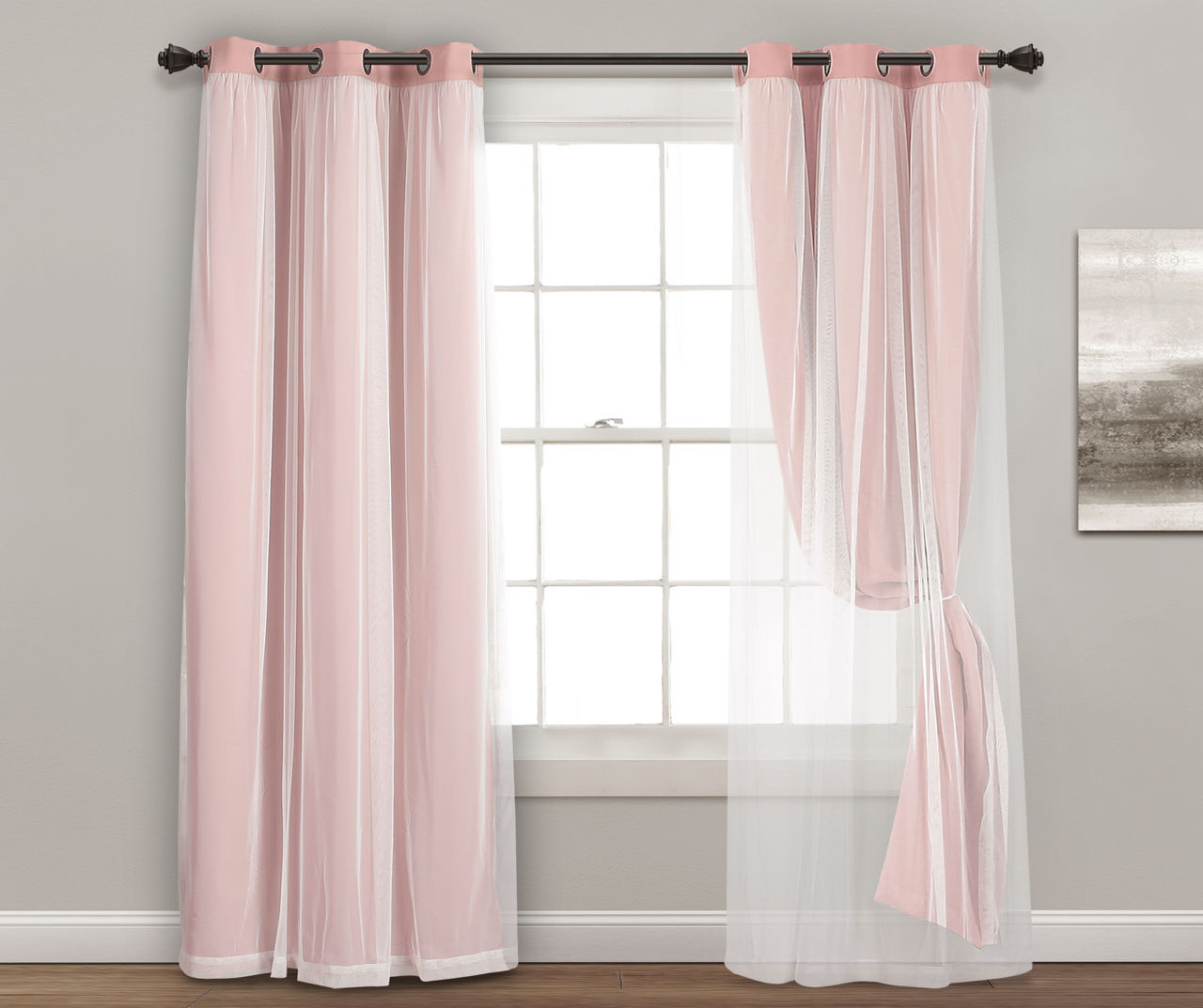 Lush Pink Blackout Grommet Curtain Panel Pair with Sheer Overlay, (84 ...