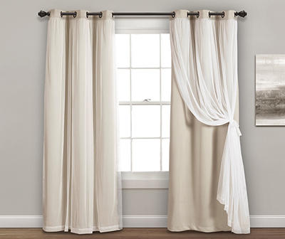 Lush Wheat Blackout Grommet Curtain Panel Pair with Sheer Overlay, (108