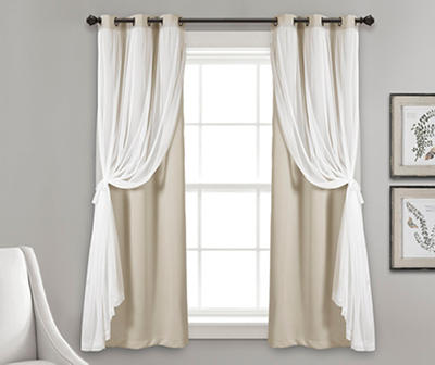 Lush Wheat Blackout Grommet Curtain Panel Pair with Sheer Overlay, (63")