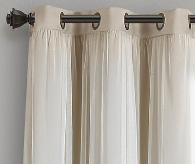 Lush Wheat Blackout Grommet Curtain Panel Pair with Sheer Overlay, (63")