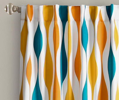 Mid-Century Geo Turquoise & Orange Room-Darkening Back Tab Curtain Panel Pair, (84")