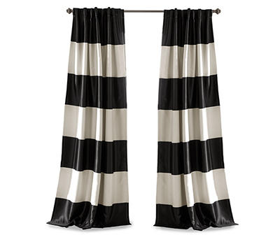 Montego Stripe Black Room-Darkening Rod Pocket Curtain Panel Pair, (84")