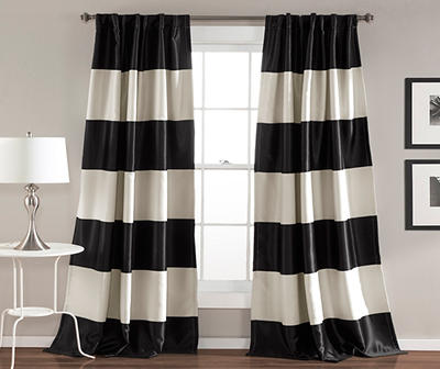 Montego Stripe Black Room-Darkening Rod Pocket Curtain Panel Pair, (84